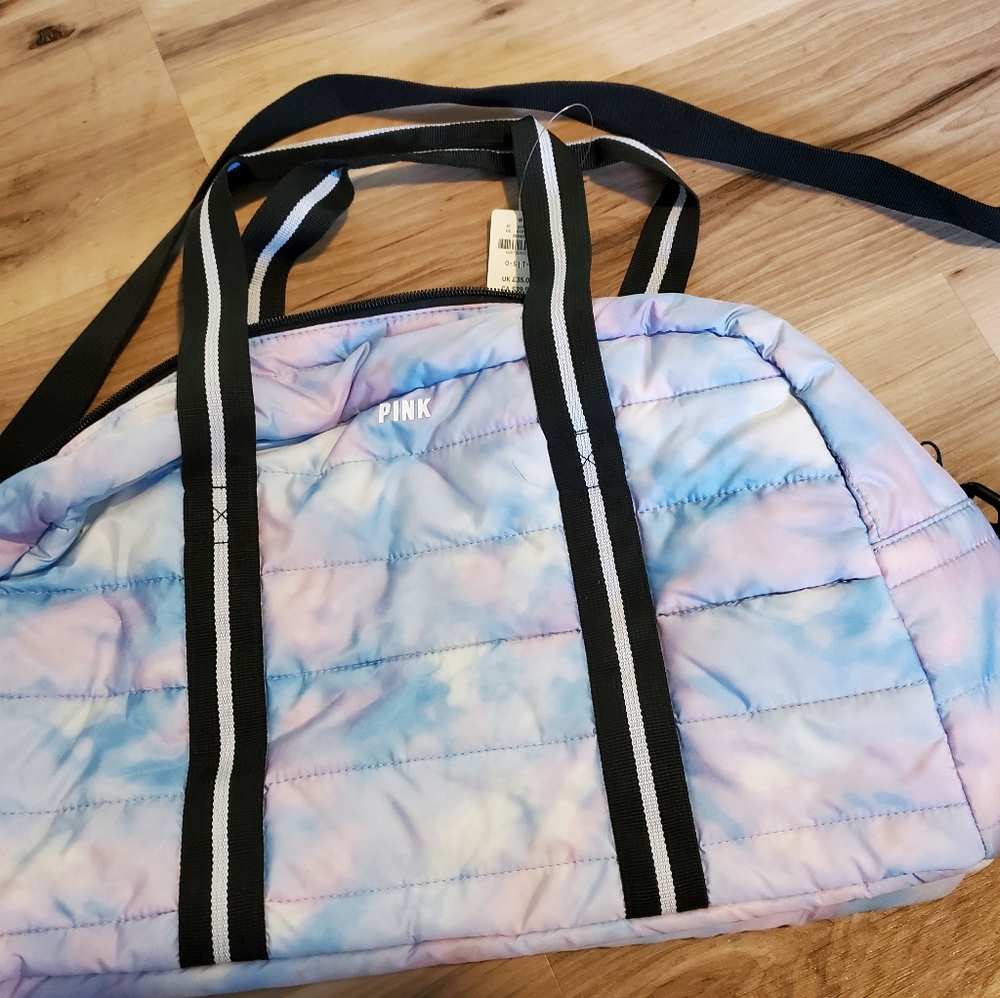 Pink duffel bag